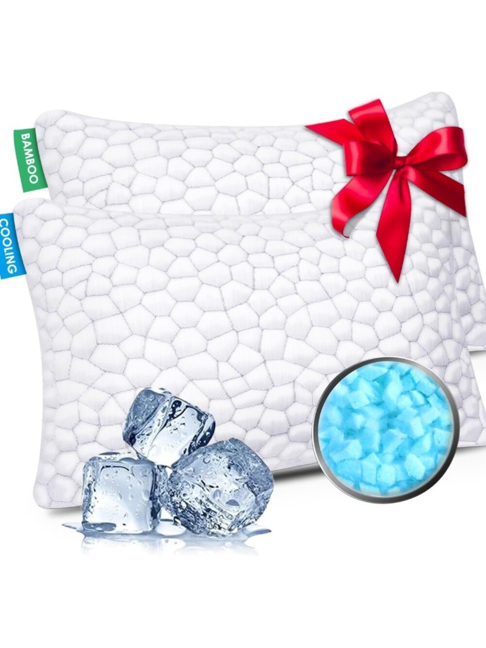 Cooling Queen Size Pillows Set of 2 - Shredded Memory Foam, Adjustable Firmness
